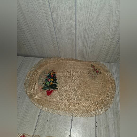 Vtg Christmas Tree Woven Raffia Oval Placemats Coasters Napkins Holiday Boho - Picture 5 of 9